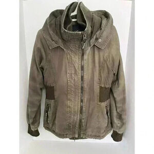 Bench Women Utility Jacket Hooded Zip Front Olive Green Cargo Style Size Medium